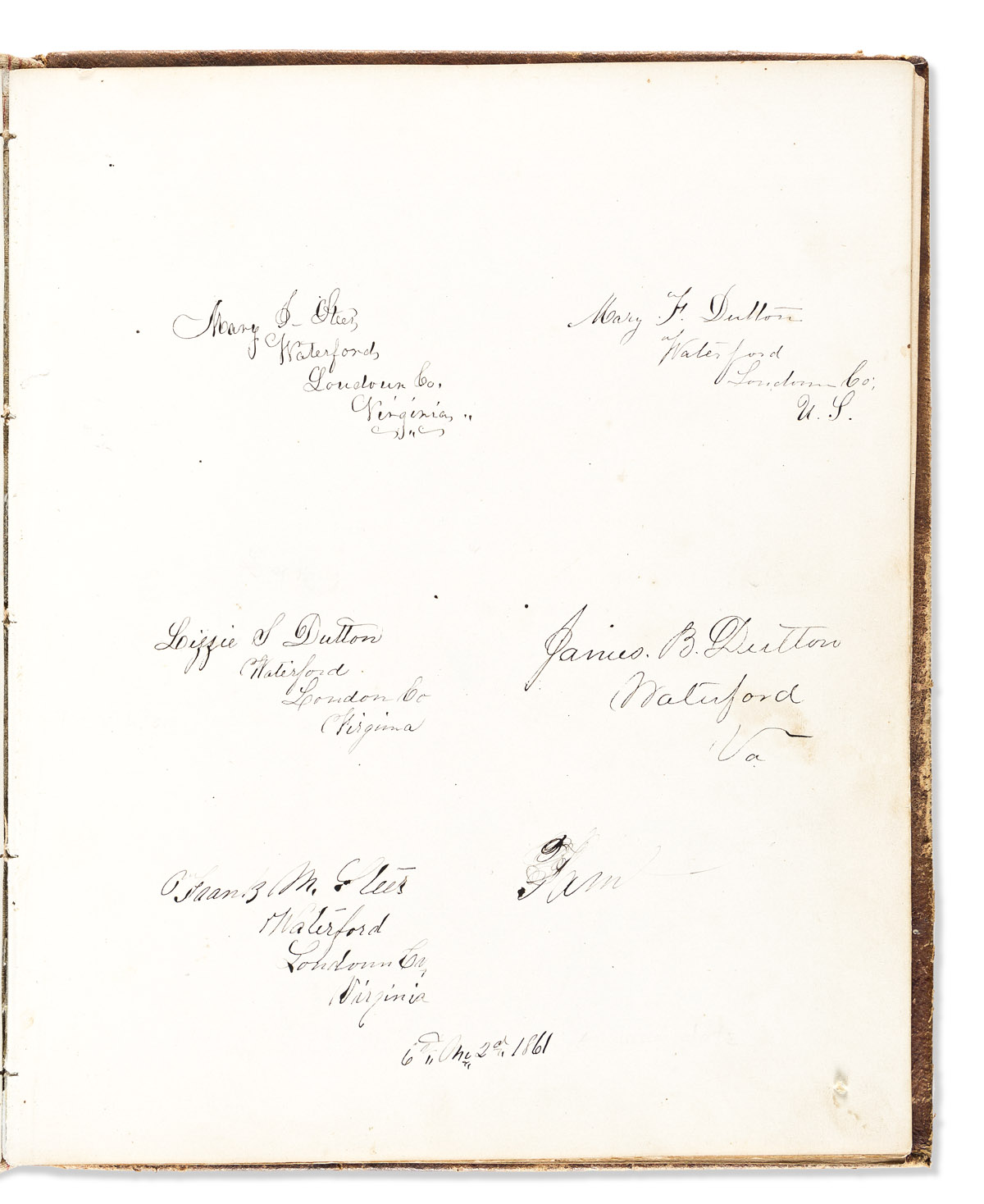 Dutton, Elizabeth Schooley (1839-1927) Two Autograph Books with her Signature and those of other Quakers from Waterford, Loudoun County